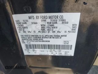 2006 Ford F-150 XLT с VIN 1FTPW12576KB63656, выставлен на аукционе IAAI как лот 42244873 с пробегом 181 520 миль миль и . История ставок и продаж доступна на DreamBid. Изображение 9.