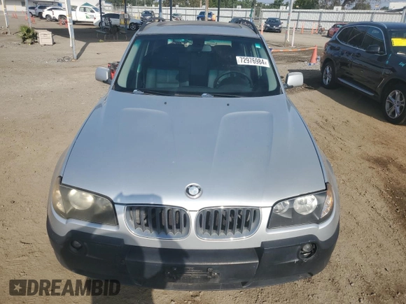 2005 BMW X3 3.0i with VIN WBXPA93465WD17225, listed as a Copart auction lot 72976984 with 165,443 mi miles and Clean Title. Bid and sale history available at carsss.com. Image 5.