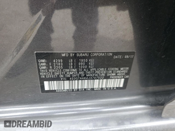 2018 Subaru Impreza with VIN 4S3GTAA64J3707522, listed as a Copart auction lot 53552955 with 49,652 mi miles and Salvage Title. Bid and sale history available at carsss.com. Image 12.