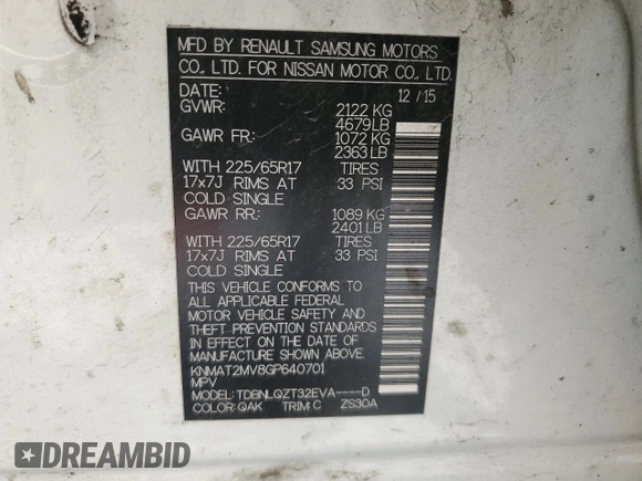 2016 Nissan Rogue SV z VIN KNMAT2MV8GP640701, wystawiony jako Copart lot #57588655 z przebiegiem Nie podano mil oraz Szkoda całkowita • Salvage title. Historia ofert i sprzedaży dostępna na DreamBid. Obrazek 13.
