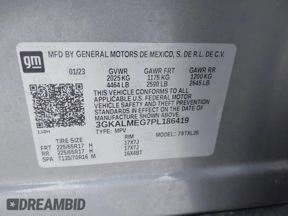 2023 GMC Terrain SLE with VIN 3GKALMEG7PL186419, listed as a IAAI auction lot 41243536 with 24,142 mi miles. Bid and sale history available at carsss.com. Image 9.