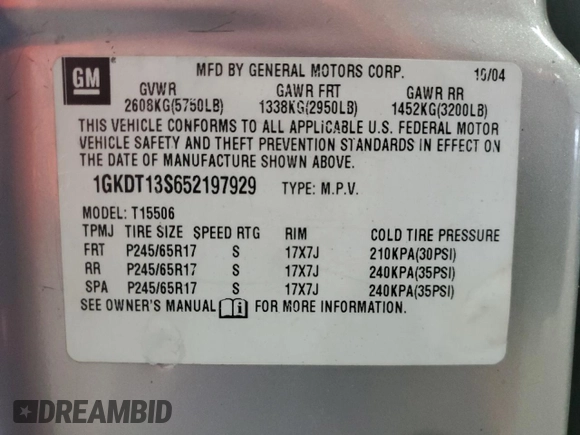2005 GMC Envoy SLT with VIN 1GKDT13S652197929, listed as a Copart auction lot 42104855 with 228,515 mi miles and Salvage Title. Bid and sale history available at carsss.com. Image 15.