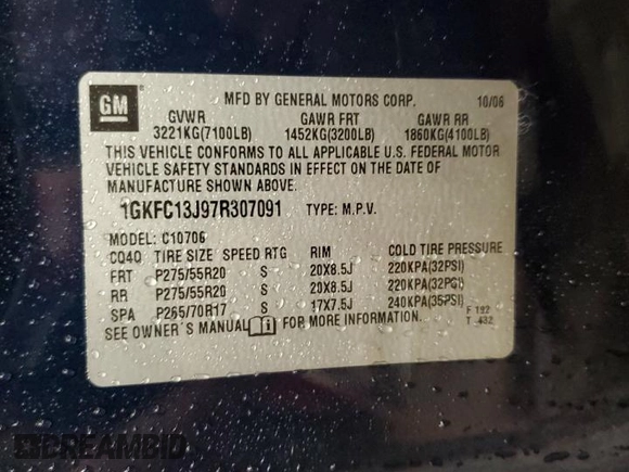 2007 GMC Yukon SLT with VIN 1GKFC13J97R307091, listed as a Copart auction lot 77090434 with 205,175 mi miles and Salvage Title. Bid and sale history available at carsss.com. Image 13.
