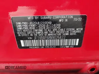 2022 Subaru WRX Premium z VIN JF1VBAF68N9026422, wystawiony jako IAAI lot #42418514 z przebiegiem 22 297 mil mil oraz . Historia ofert i sprzedaży dostępna na DreamBid. Obrazek 9.
