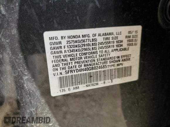 2016 Acura MDX w/Tech with VIN 5FRYD4H40GB024685, listed as a Copart auction lot 53090305 with 104,105 mi miles and Salvage Title. Bid and sale history available at carsss.com. Image 13.