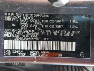 2021 Toyota 4Runner SR5 with VIN JTEMU5JR0M5962609, listed as a Copart auction lot 55848695 with 61,595 mi miles and Salvage title. Bid and sale history available at DreamBid. Image 14.