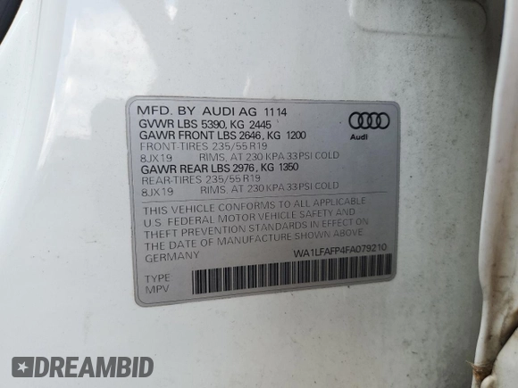 2015 Audi Q5 Premium Plus with VIN WA1LFAFP4FA079210, listed as a Copart auction lot 63337555 with 134,413 mi miles and Clean title. Bid and sale history available at DreamBid. Image 13.