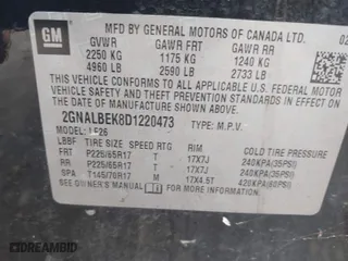 2013 Chevrolet Equinox LS with VIN 2GNALBEK8D1220473, listed as a IAAI auction lot 41734800 with 211,391 mi miles. Bid and sale history available at carsss.com. Image 9.