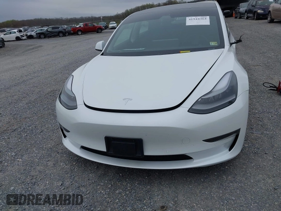 2021 Tesla Model 3 Long Range with VIN 5YJ3E1EBXMF980102, listed as a IAAI auction lot 41944364 with 48,766 mi miles and . Bid and sale history available at carsss.com. Image 12.