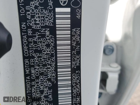 2020 Toyota Corolla LE with VIN JTDEPRAE6LJ079057, listed as a Copart auction lot 55429585 with 11,169 mi miles and Salvage Title. Bid and sale history available at DreamBid. Image 12.