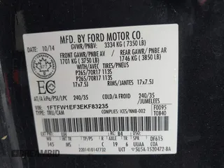 2014 Ford F-150 XL with VIN 1FTFW1EF3EKF83235, listed as a IAAI auction lot 42220986 with 114,384 mi miles and . Bid and sale history available at DreamBid. Image 9.