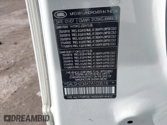 2007 Land Rover Range Rover Sport SC с VIN SALSH234X7A103516, выставлен на аукционе IAAI как лот 41683135 с пробегом Не указан миль и . История ставок и продаж доступна на DreamBid. Изображение 9.