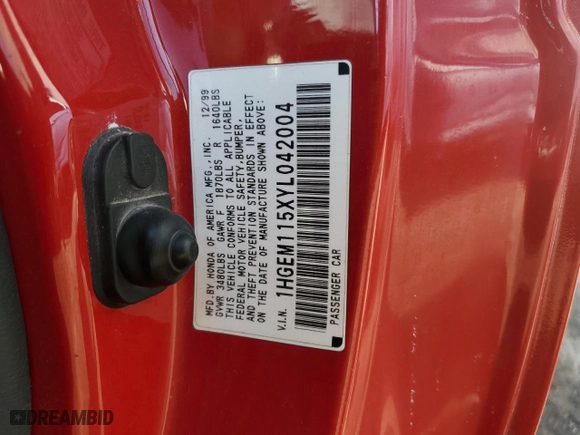 2000 Honda Civic Si with VIN 1HGEM115XYL042004, listed as a Copart auction lot 45017185 with 148,245 mi miles and Salvage Title. Bid and sale history available at carsss.com. Image 12.
