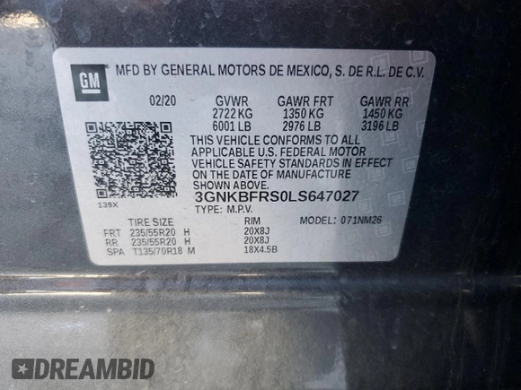 2020 Chevrolet Blazer Premier with VIN 3GNKBFRS0LS647027, listed as a Copart auction lot 46237955 with 79,472 mi miles and Salvage title. Bid and sale history available at DreamBid. Image 14.