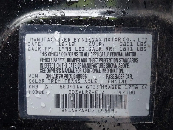 2013 Nissan Sentra SR with VIN 3N1AB7AP0DL648596, listed as a IAAI auction lot 41543087 with 149,614 mi miles. Bid and sale history available at carsss.com. Image 9.