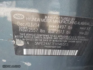 2015 Hyundai Sonata 2.4L SE with VIN 5NPE24AF7FH146515, listed as a IAAI auction lot 42078963 with 120,679 mi miles. Bid and sale history available at carsss.com. Image 9.