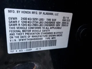 2019 Honda Passport EX-L with VIN 5FNYF7H56KB003404, listed as a Copart auction lot 53935625 with 66,890 mi miles and Salvage title. Bid and sale history available at DreamBid. Image 13.