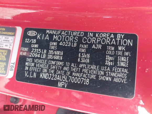 2020 Kia Soul LX with VIN KNDJ23AU5L7000718, listed as a IAAI auction lot 40811588 with 107,083 mi miles. Bid and sale history available at carsss.com. Image 9.