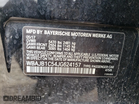 2018 BMW 5 Series 530e xDrive with VIN WBAJB1C54JG624157, listed as a Copart auction lot 51485545 with 111,659 mi miles and Salvage Title. Bid and sale history available at carsss.com. Image 13.