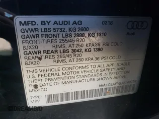 2018 Audi SQ5 Prestige with VIN WA1C4AFY9J2140276, listed as a Copart auction lot 51783534 with 65,810 mi miles and . Bid and sale history available at DreamBid. Image 15.