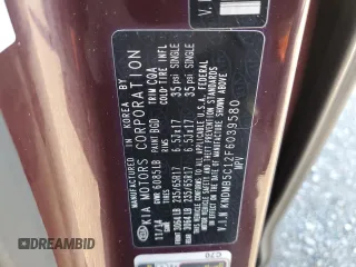 2015 Kia Sedona LX with VIN KNDMB5C12F6039580, listed as a Copart auction lot 48146684 with 108,410 mi miles and Non Repairable. Bid and sale history available at carsss.com. Image 13.