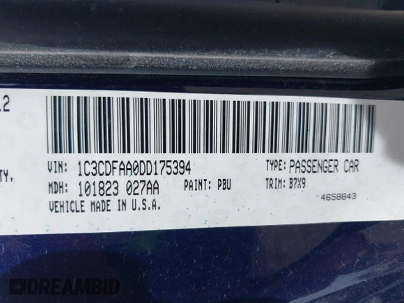 2013 Dodge Dart SE with VIN 1C3CDFAA0DD175394, listed as a IAAI auction lot 41841865 with 151,236 mi miles and . Bid and sale history available at carsss.com. Image 9.