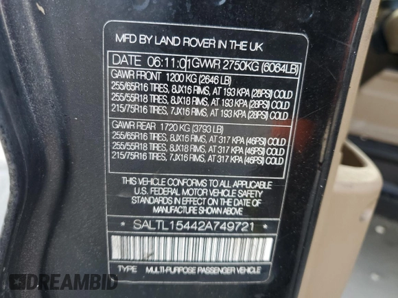 2002 Land Rover Discovery with VIN SALTL15442A749721, listed as a Copart auction lot 46092255 with Not Provided miles and Clean Title. Bid and sale history available at DreamBid. Image 12.