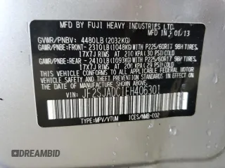 2014 Subaru Forester Premium z VIN JF2SJADC1EH406301, wystawiony jako Copart lot #55486155 z przebiegiem Nie podano mil oraz Szkoda całkowita • Salvage title. Historia ofert i sprzedaży dostępna na DreamBid. Obrazek 12.