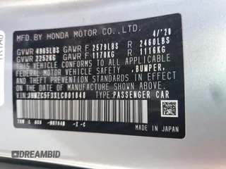 2020 Honda Clarity Touring z VIN JHMZC5F3XLC001848, wystawiony jako Copart lot #56748915 z przebiegiem 89 652 mil mil oraz Szkoda całkowita • Salvage title. Historia ofert i sprzedaży dostępna na DreamBid. Obrazek 12.