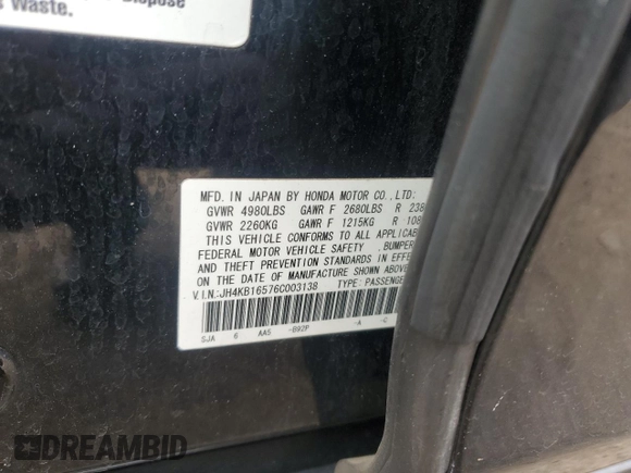 2006 Acura RL with VIN JH4KB16576C003138, listed as a Copart auction lot 52933995 with 176,906 mi miles and Salvage Title. Bid and sale history available at DreamBid. Image 12.