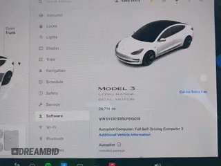 2020 Tesla Model 3 Long Range z VIN 5YJ3E1EB5LF619018, wystawiony jako IAAI lot #42131960 z przebiegiem 29 774 mil mil oraz . Historia ofert i sprzedaży dostępna na DreamBid. Obrazek 7.