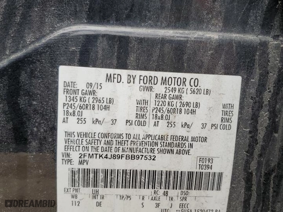 2015 Ford Edge SEL with VIN 2FMTK4J89FBB97532, listed as a Copart auction lot 49768405 with 166,143 mi miles and Clean Title. Bid and sale history available at carsss.com. Image 14.