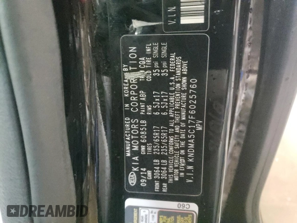 2015 Kia Sedona L with VIN KNDMA5C17F6025760, listed as a Copart auction lot 46440545 with 75,923 mi miles and Salvage Title. Bid and sale history available at DreamBid. Image 13.