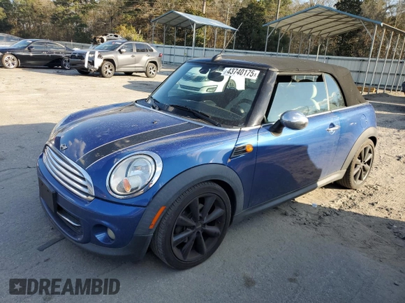 2012 MINI Convertible with VIN WMWZN3C54CT134060, listed as a Copart auction lot 43740175 with 71,818 mi miles and Salvage title. Bid and sale history available at DreamBid. Image 1.
