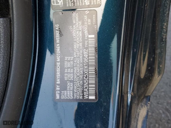 2014 BMW 4 Series 428i xDrive with VIN WBA3N5C5XEK196492, listed as a Copart auction lot 51860885 with 159,966 mi miles and Salvage Title. Bid and sale history available at carsss.com. Image 12.