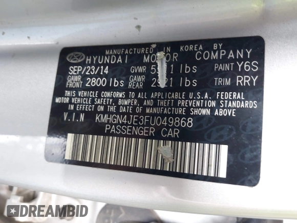 2015 Hyundai Genesis 3.8L z VIN KMHGN4JE3FU049868, wystawiony jako IAAI lot #42361465 z przebiegiem 168 080 mil mil oraz . Historia ofert i sprzedaży dostępna na DreamBid. Obrazek 9.