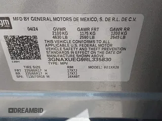 2024 Chevrolet Equinox LT with VIN 3GNAXUEG9RL335830, listed as a IAAI auction lot 42543768 with 20,795 mi miles and . Bid and sale history available at DreamBid. Image 9.