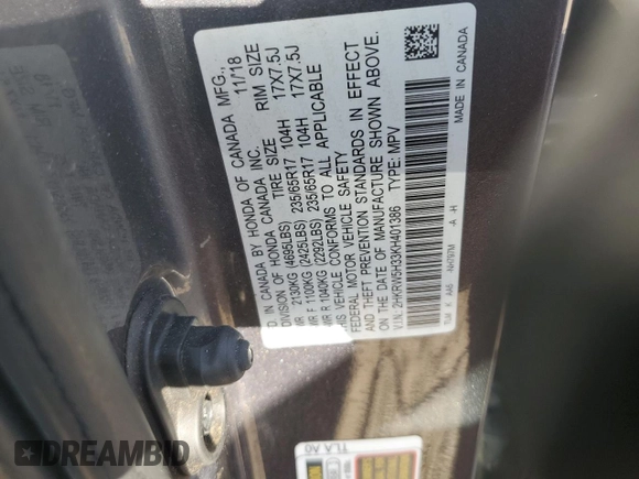 2019 Honda CR-V LX with VIN 2HKRW5H33KH401386, listed as a Copart auction lot 48046435 with 156,859 mi miles and Salvage Title. Bid and sale history available at carsss.com. Image 13.