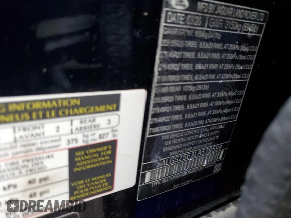 2020 Land Rover Range Rover P525 HSE with VIN SALGS2SE7LA588533, listed as a Copart auction lot 44499365 with 32,968 mi miles and Salvage title. Bid and sale history available at DreamBid. Image 13.