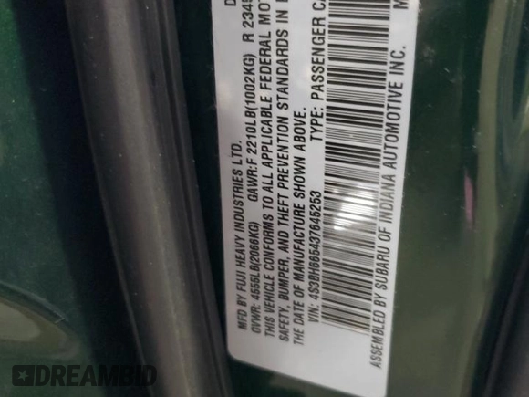 2003 Subaru Legacy Outback with VIN 4S3BH665437645253, listed as a Copart auction lot 43649875 with 78,675 mi miles and Clean title. Bid and sale history available at DreamBid. Image 16.