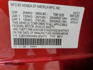 2022 Acura MDX Technology with VIN 5J8YD9H44NL002070, listed as a Copart auction lot 43171615 with 48,630 mi miles and Salvage title. Bid and sale history available at DreamBid. Image 13.