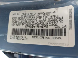 2013 Toyota Corolla L with VIN 5YFBU4EE1DP210756, listed as a IAAI auction lot 41629445 with 109,448 mi miles. Bid and sale history available at carsss.com. Image 9.