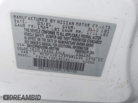 2021 Nissan Kicks SR z VIN 3N1CP5DV2ML492750, wystawiony jako IAAI lot #41918321 z przebiegiem 40 634 mil mil oraz . Historia ofert i sprzedaży dostępna na DreamBid. Obrazek 9.