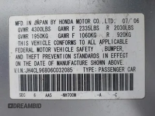 2006 Acura TSX with VIN JH4CL96806C032085, listed as a IAAI auction lot 42340329 with Not provided miles and . Bid and sale history available at DreamBid. Image 9.