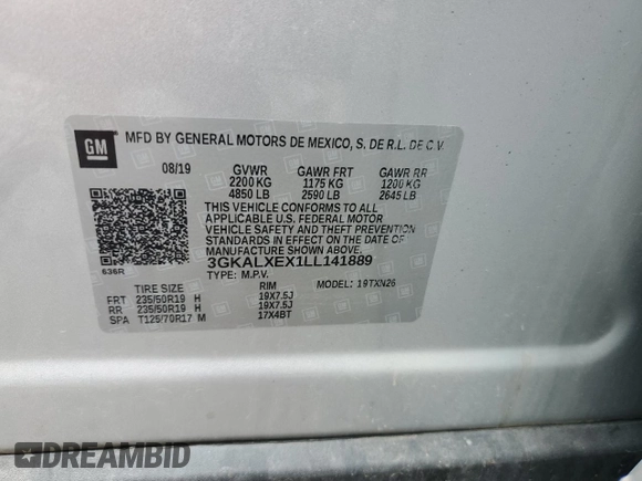 2020 GMC Terrain Denali with VIN 3GKALXEX1LL141889, listed as a Copart auction lot 61085625 with 64,713 mi miles and Salvage title. Bid and sale history available at DreamBid. Image 14.