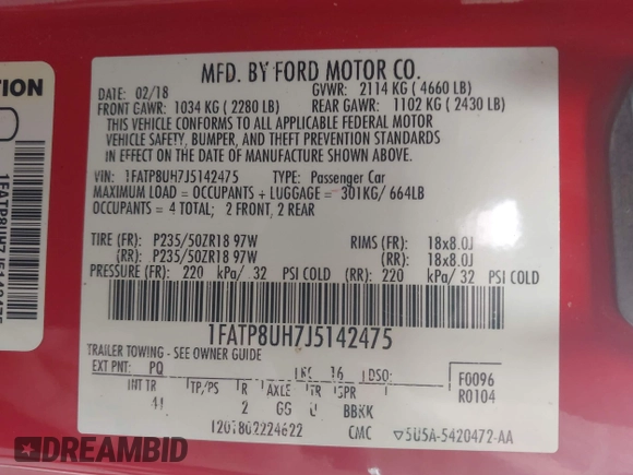 2018 Ford Mustang EcoBoost Premium с VIN 1FATP8UH7J5142475, выставлен на аукционе IAAI как лот 42670716 с пробегом 89 974 миль миль и . История ставок и продаж доступна на DreamBid. Изображение 9.
