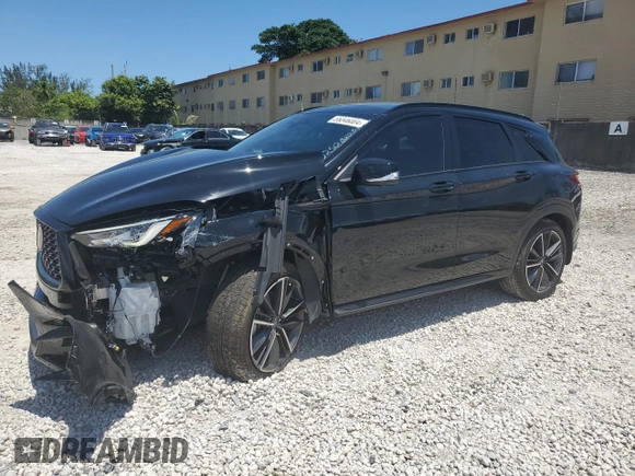 2023 Infiniti QX50 Sport with VIN 3PCAJ5FB0PF115250, listed as a Copart auction lot 56046004 with 17,100 mi miles and . Bid and sale history available at DreamBid. Image 1.
