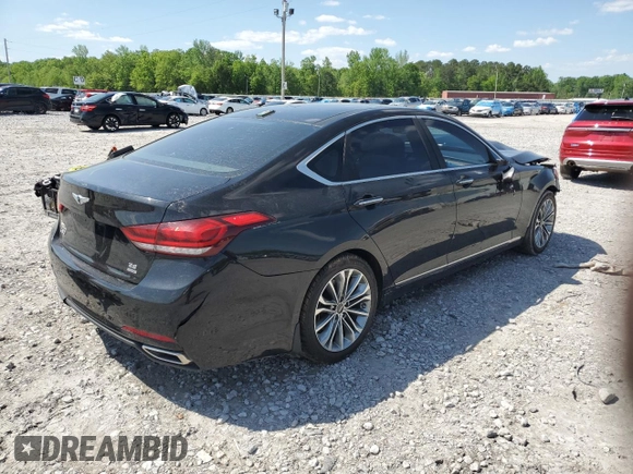 2017 Genesis G80 3.8L z VIN KMHGN4JEXHU175292, wystawiony jako Copart lot #51922895 z przebiegiem Nie podano mil oraz Szkoda całkowita • Salvage title. Historia ofert i sprzedaży dostępna na DreamBid. Obrazek 3.