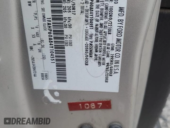 2004 Ford Thunderbird Deluxe z VIN 1FAHP60A84Y104551, wystawiony jako Copart lot #49170085 z przebiegiem 159 696 mil mil oraz Szkoda całkowita • Salvage title. Historia ofert i sprzedaży dostępna na DreamBid. Obrazek 12.