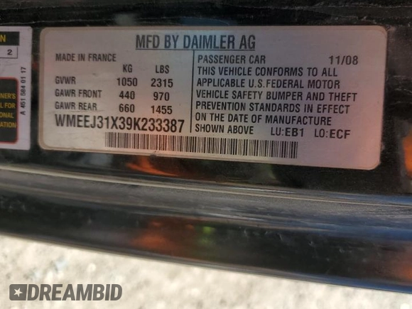 2009 Smart fortwo Pure z VIN WMEEJ31X39K233387, wystawiony jako Copart lot #46931285 z przebiegiem 79 695 mil mil oraz Tytuł czysty. Historia ofert i sprzedaży dostępna na DreamBid. Obrazek 12.